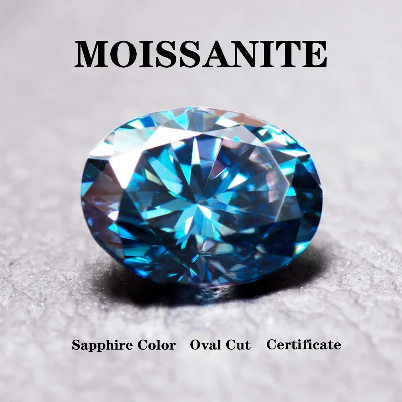 

Moissanite Stone Oval Cut Sapphire Blue Color Charms for Jewelry Making Advanced Rings Earrings with Certificate