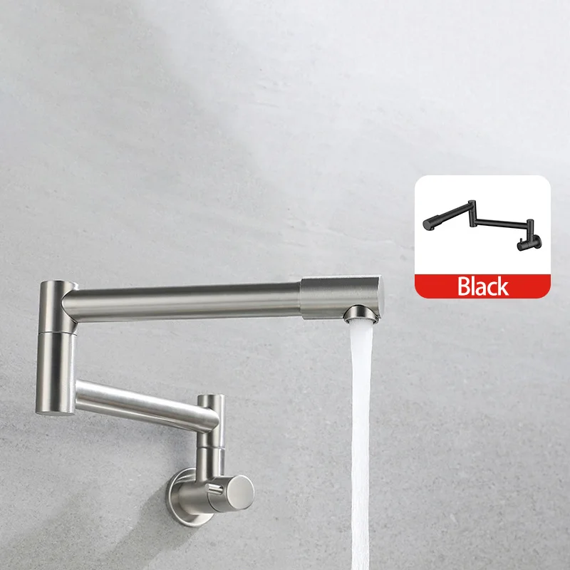 

Pot Filler Faucet Double Joint Spout Folding Stretchable Swing Arm Kitchen Faucet Stainless Steel Wall Mount Cold Water Sink Tap