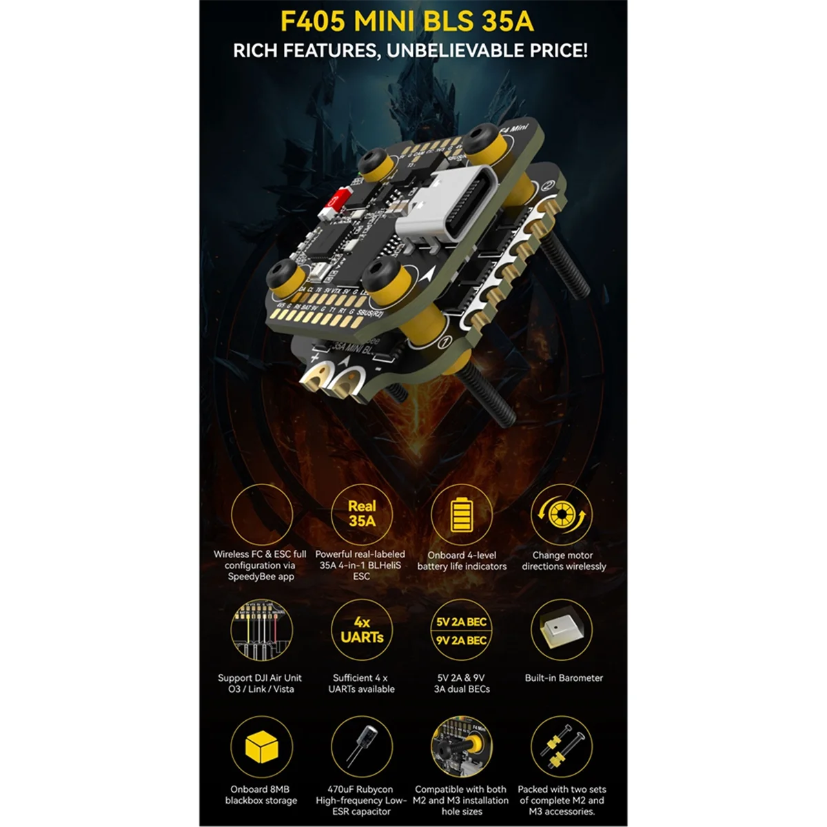 Upgraded For Speedybee F405 Mini Stack BLS 35A 4-in-1for RC FPV Racing Drone