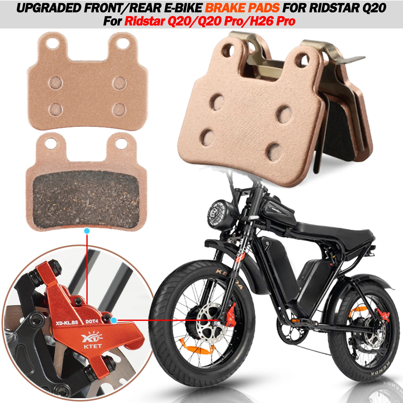 

RIDSTAR Q20/Q20Pro 2/4/8 Pairs E-Bike Disc Brake Pads for H26Pro/EKX X2/X21/YOLIN, 2 Pin Oil Brake Pad