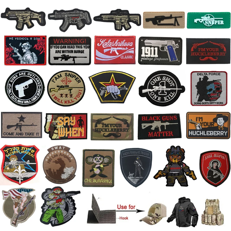 Sniper GUNS Badge Hook Embroidery Patches Army Military Tactical PVC Rubber Patch Clothes Armbands Caps BackPacks Accessories