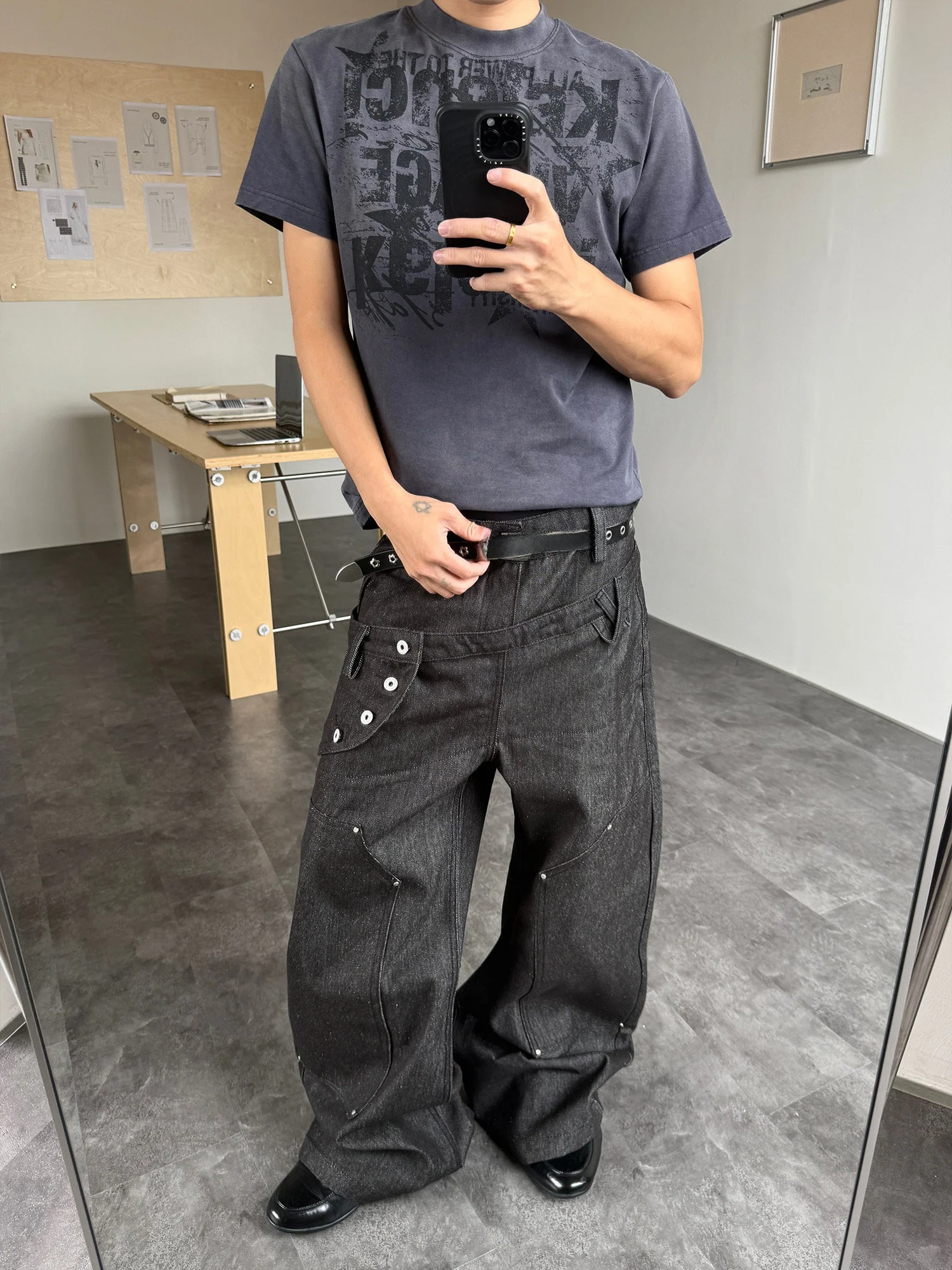 American Retro Double Waist Sword Dance Pants Original Jeans Loose Wide Leg Street Style Men's Fashionable Jeans