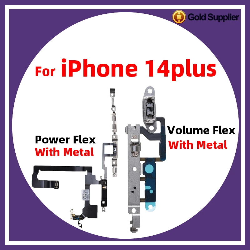 For iPhone 14 plus 14plus Power On Off Flex Volume Up Down Side Button Key switch on off button Ribbon Flex Cable With Metal