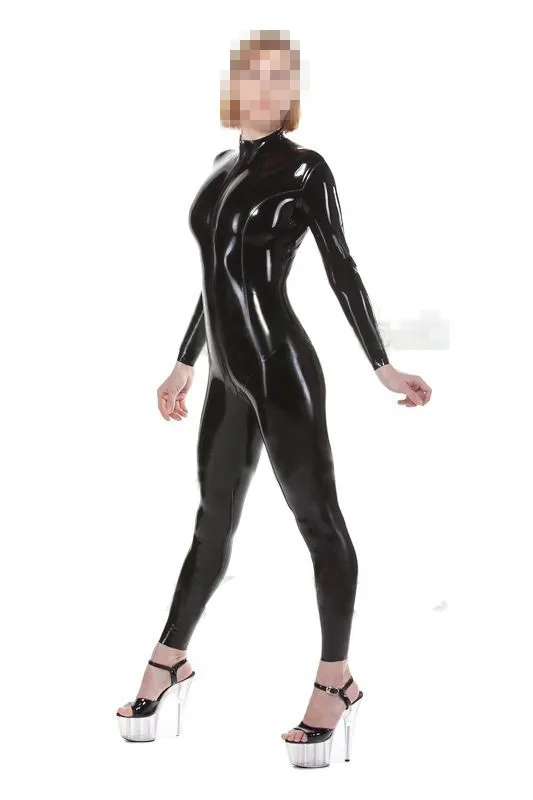 

Latex Suit Rubber Gummi Women Pure Black Sexy Tight Catsuit Size XXS-XXL