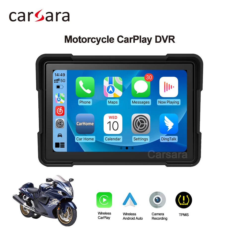 

Portable Android Auto for Motorcycle CarPlay DVR Display Wireless Motorbike Navigation Screen Tablet Front Rear Camera Monitor