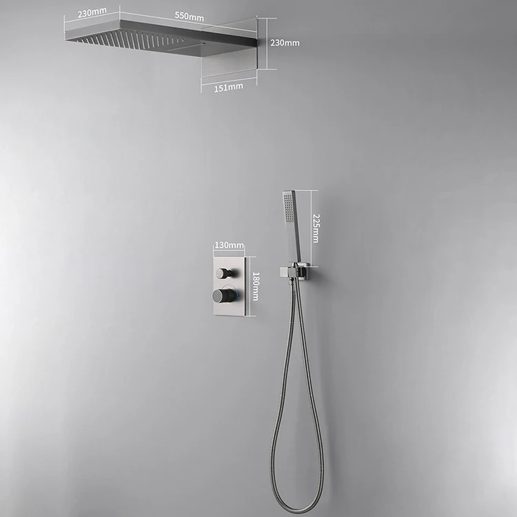 Digital Shower System Set Rain Shower Full Set Brass Concealed 2 Two Functional Way Black or Gray or Chrome Silvery