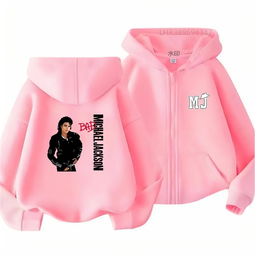 Children Hoodie Zip Up Cardigan Tops Girl Pink Boy Black Gray Hoodies Kid 3-12 Year Autumn Michael Jackson Zipper Style Coat