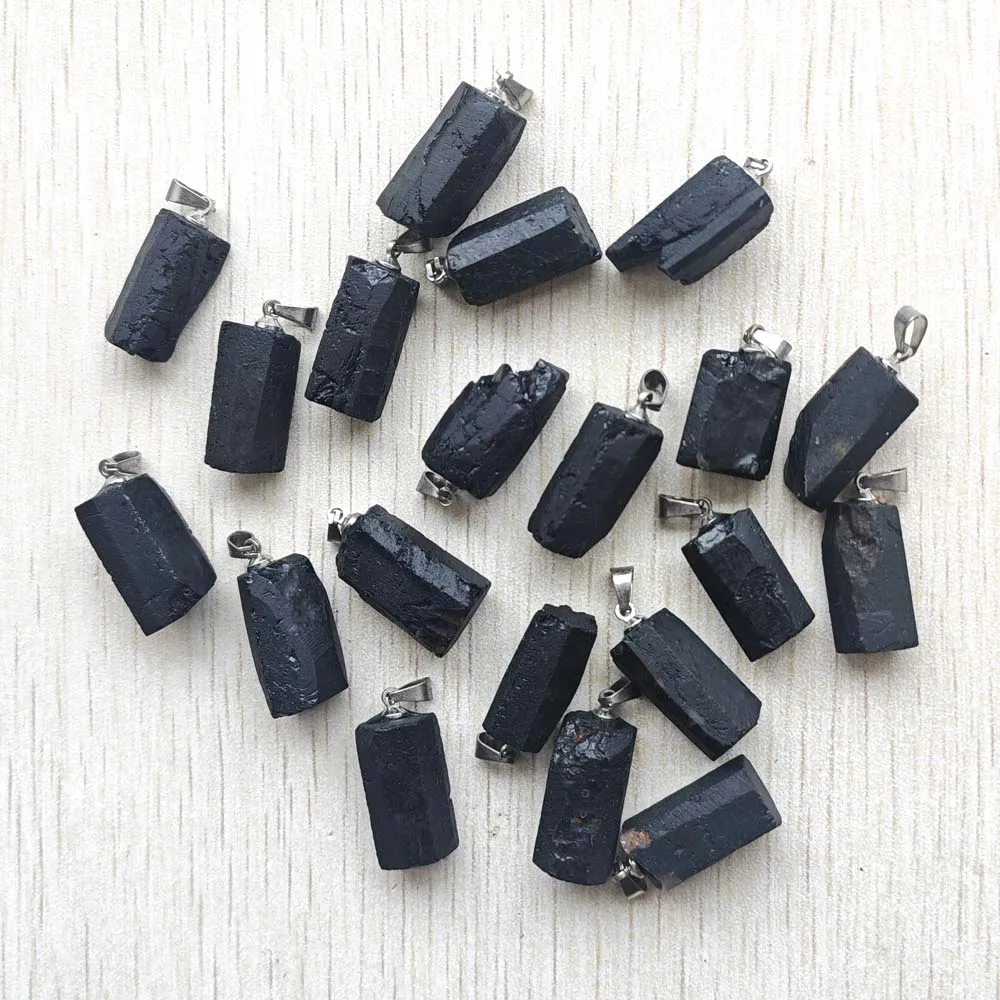 Natural Black tourmaline Healing Reiki irregular pillar pendants findings diy jewelry making 20pcs wholesale fast shipping