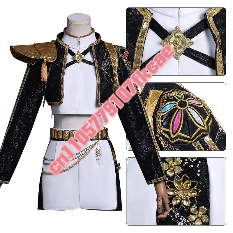 KPop Demon Hunters Cosplay Costume Wig Set - Black/Golden Rumi Zoey Mira Outfit for Girls Child Halloween Party Role-playing