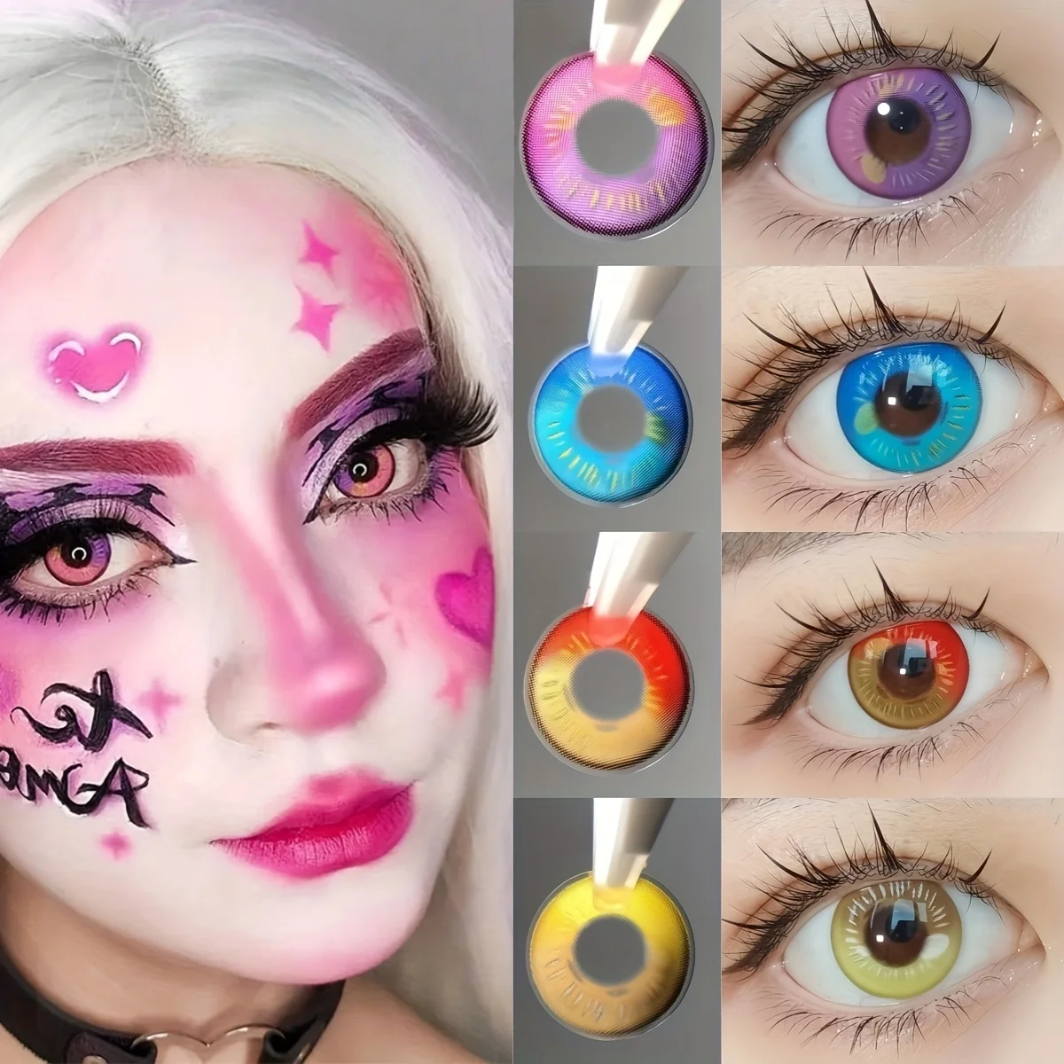 VISUASHOW Halbjährliche Halloween-Farbige Kontaktlinsen 1 Paar Kleine Pupillen Anime Cosplay Rollenspiel Weiche Farblinsen – Detail 3