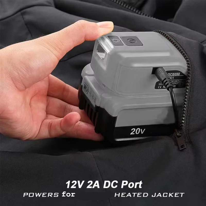 Adapter LED Light Working Lamp USB Mobile Phone Charger DC 12V Output Replacement For Dewalt 14.4V 18V Li-ion Battery DCB140