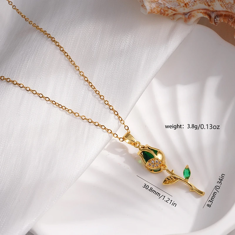 Edle Edelstahl-Tulpenanhänger-Halskette für Damen Elegante Goldfarben-Kette Blumen-Halskette Glücksbringer-Schmuck Geschenk – Detail 5