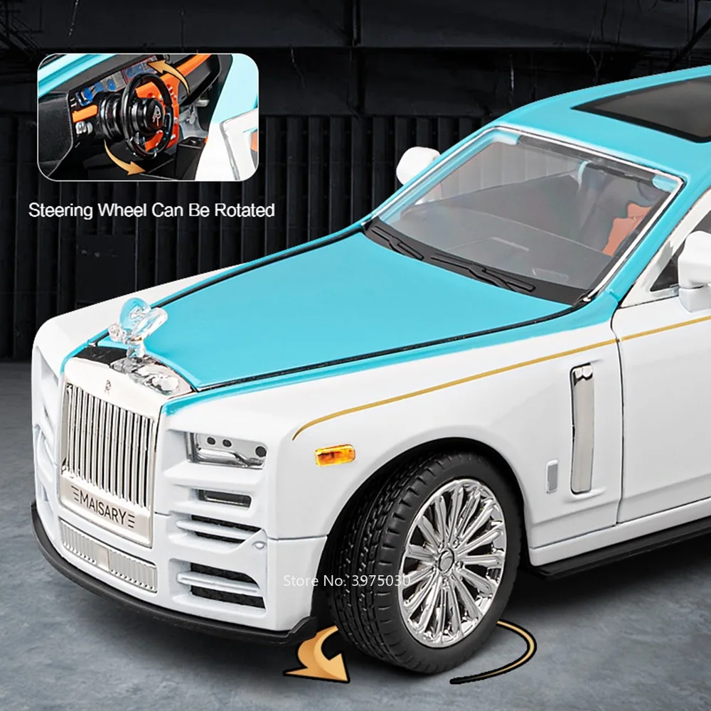 1/22 Metal Diecast Rolls-Royce Phantom Model Cars Toy Wheel Pull Back Car Models with Sound Light Vehicle Children Birthday Gift