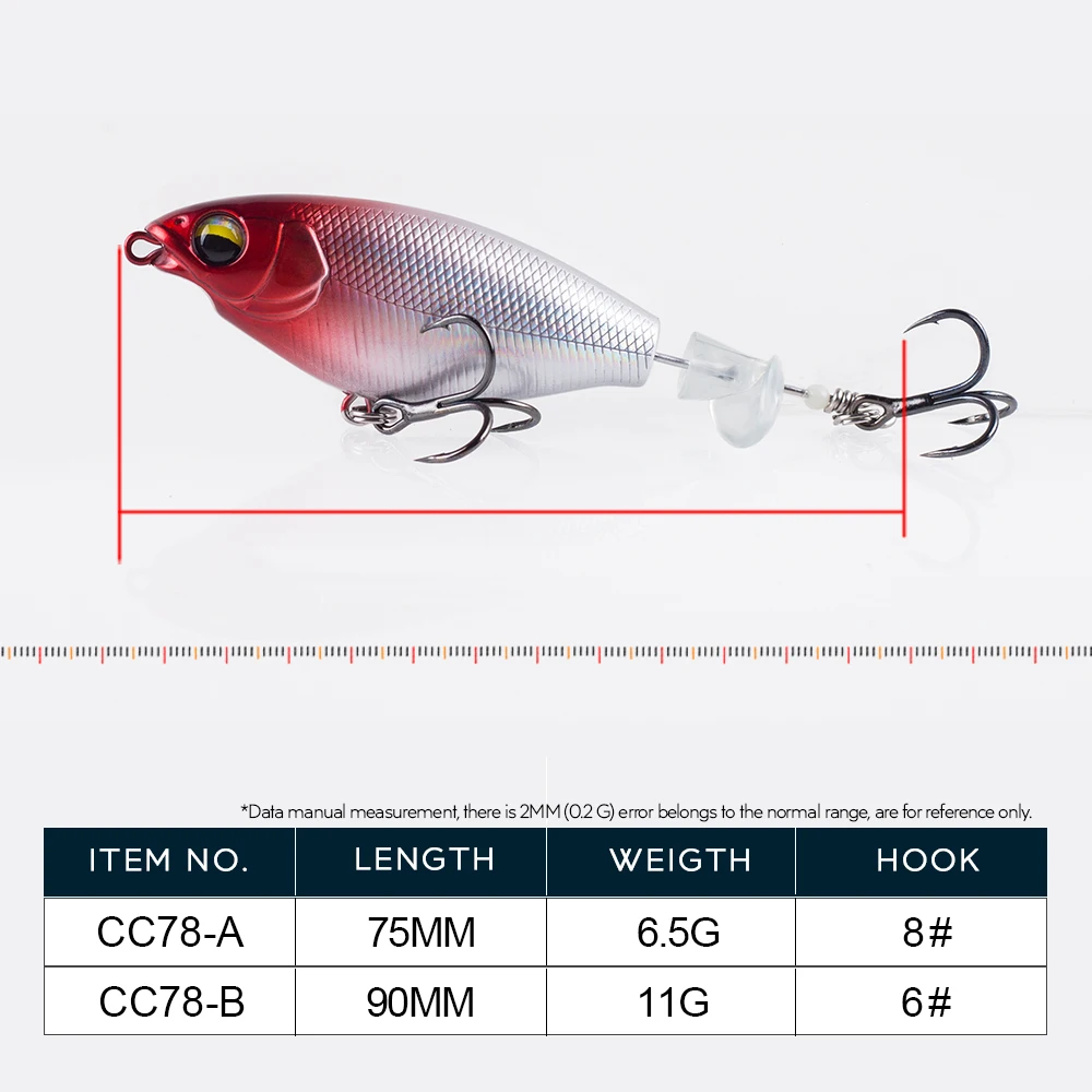 Hanlin 75mm/6.5g 90mm/11g Popper Fishing Lure Topwater Hard Bait Tail Propeller Plopper Swimbait Bass Pesca Artificial Tackle