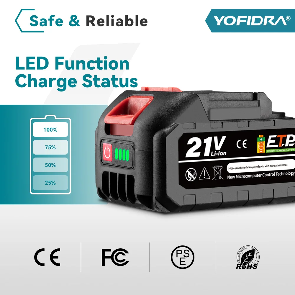 YOFIDRA 21V 배터리, 충전식 리튬 이온 배터리, 전동 드릴, 렌치, 전동 드라이버... - 3