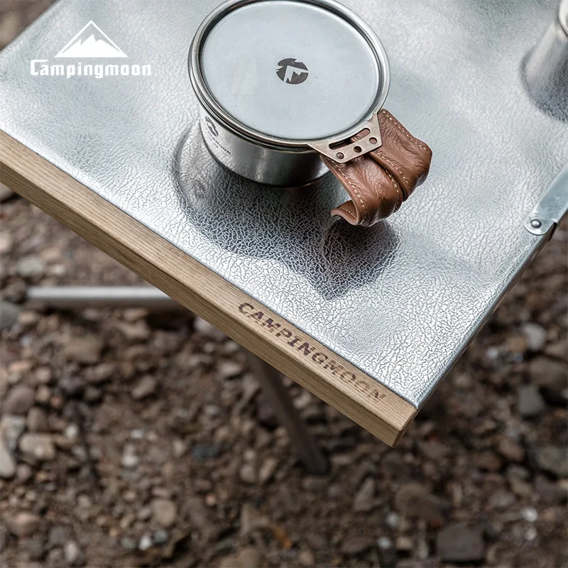Outdoor Portable Large Steel Table CAMPINGMOON High Temperature Resistant Barbecue T-380 Camping Food Folding Table WIth Bag