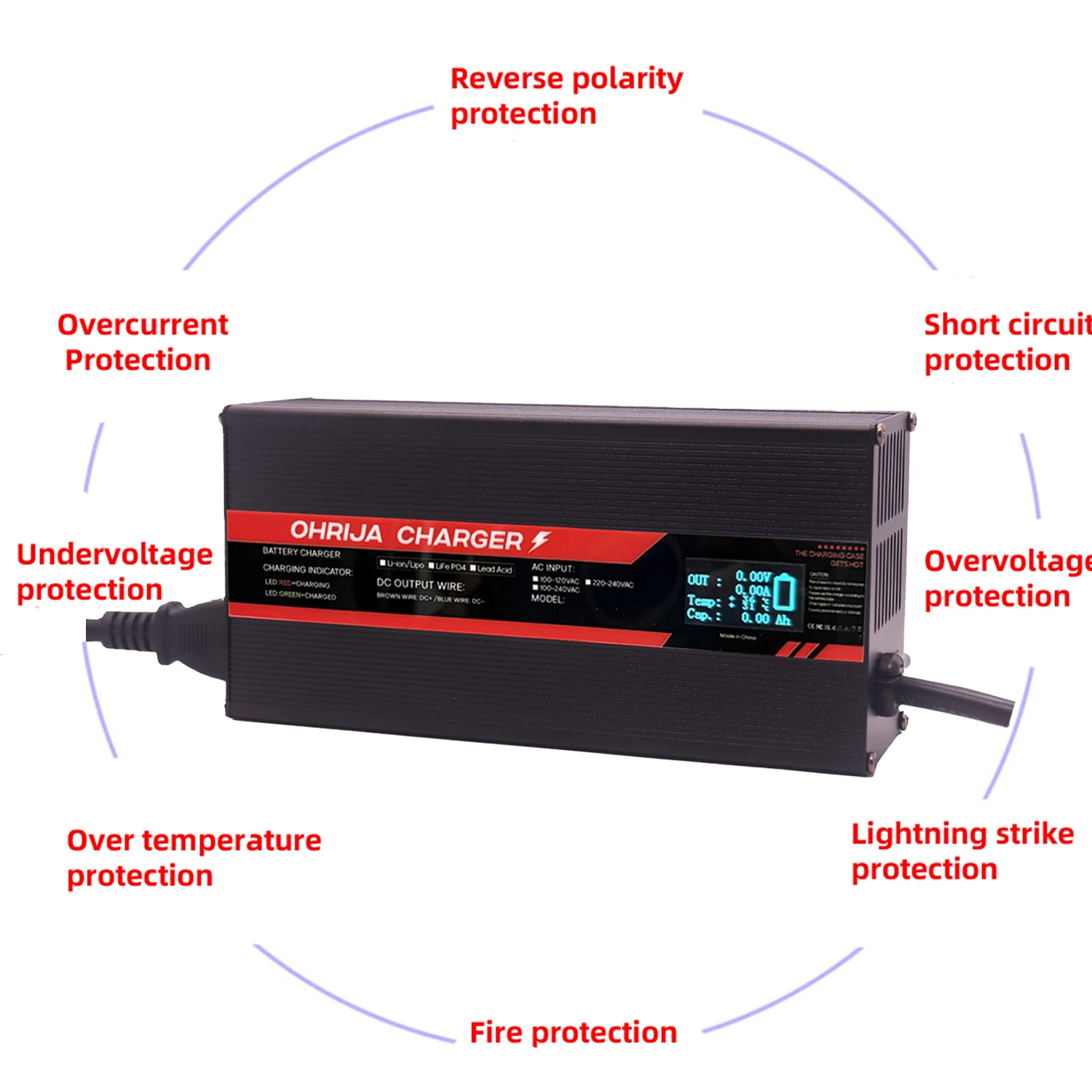 OHRIJA 48 В 15 А свинцово-кислотное зарядное устройство для гольфа с цифровым дисплеем и ручкой для 4-струнной батареи EZGO Golf Cart Club Golf Cart