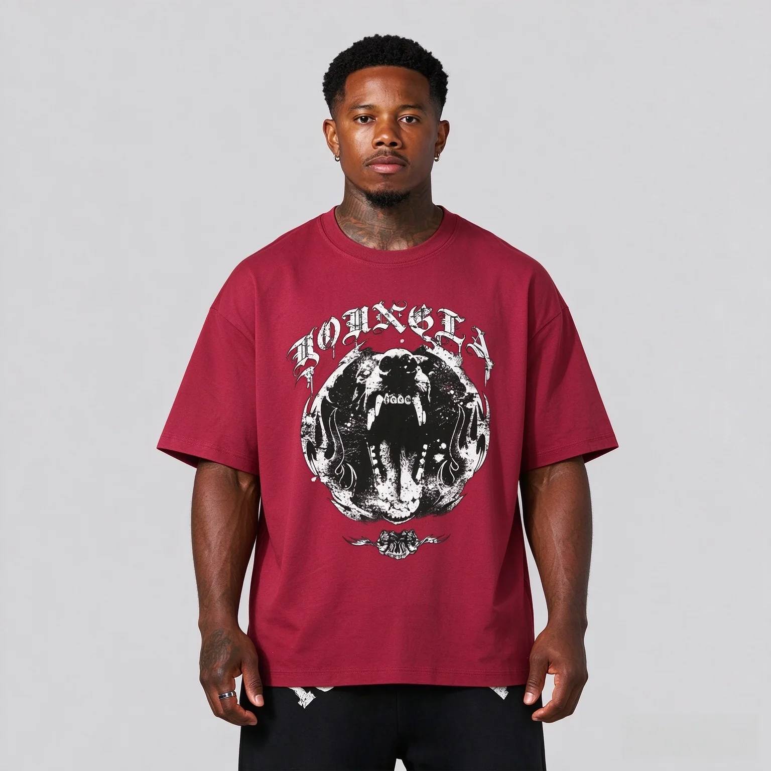 YOUNG LA Retro T-shirt Wild Beast Head YOUNG LA Pure Cotton Short Sleeve Round Neck Street Sports and Leisure T-shirt