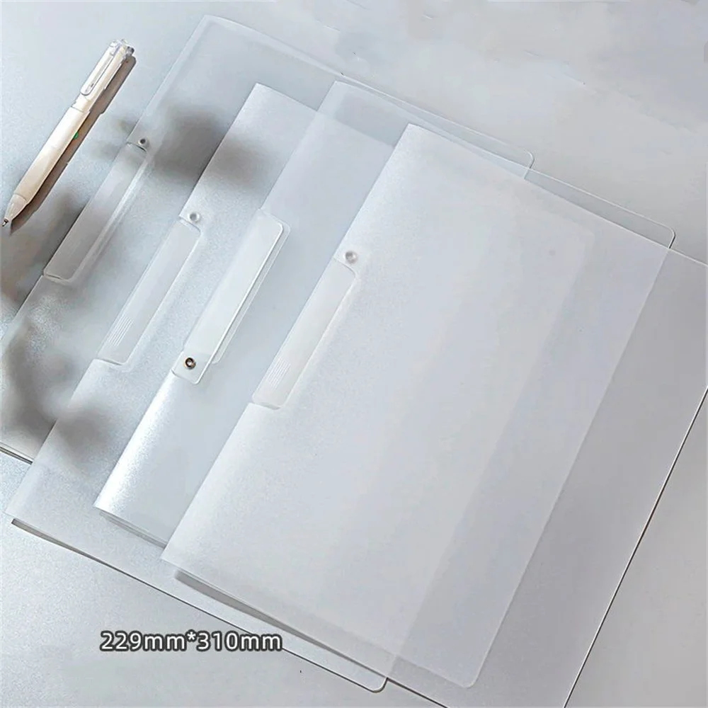 New Color Transparent Folder Side Opening Buckle A4 Information Test Paper Storage Portable Office Folder Swing Rod Clip PP File