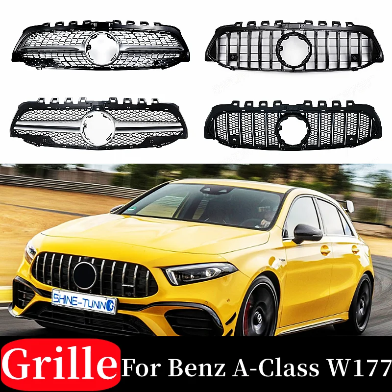 For Mercedes Benz A-Class W177 180 200 220 250 A45 2019-2023 AMG GT Diamond Style Front Grille Racing Grill Mesh Car Accessories