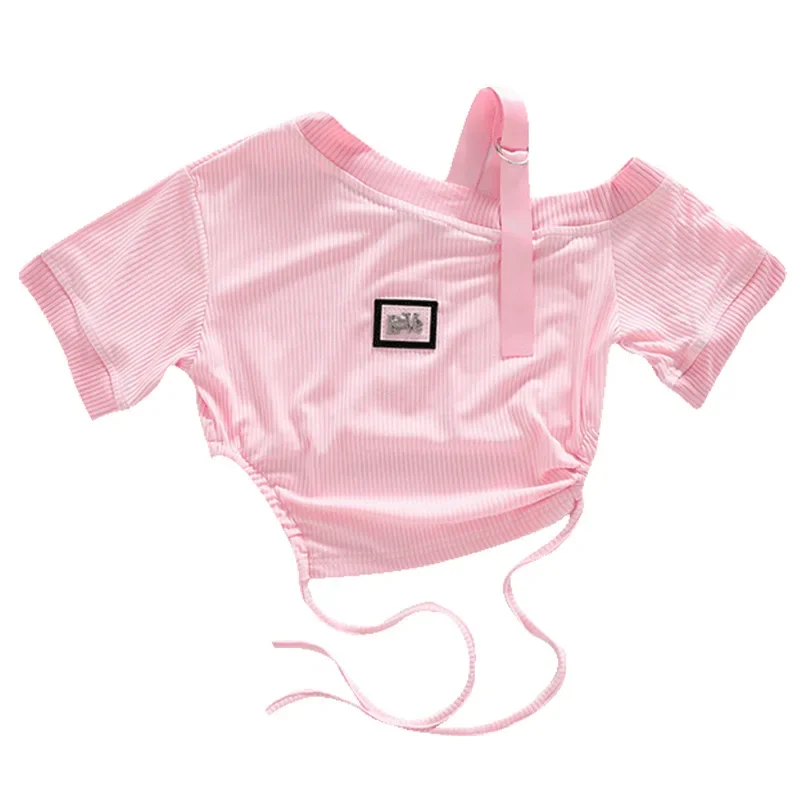 Mädchen K-pop Sets Süße Crop Top Rosa Jeans Hip Hop Kleidung Kinder Jazz Zerrissene Denim Hosen Kinder Streetwear Street Dance kostüm