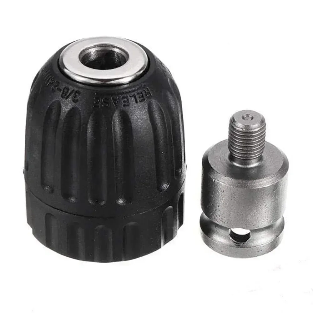 

Keyless Drill Chuck 0.8-10mm 3/8-24UNF Thread Adapter with Patented Locking for Quick Change Drill Bits - 2pcs Set