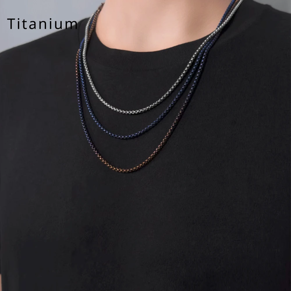 

Durable 3mm TA1 Pure Titanium Rolo Box Chain Necklace Bracelet for Men Women Multi-Color Blue Gray Anti-Allergy Square Necklace