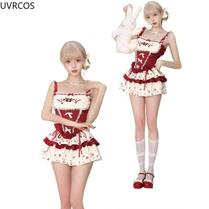 Vitoriano retro elegante lolita mini vestido gótico y2k japonês feminino rosa bordado magro vestidos de festa princesa cosplay trajes