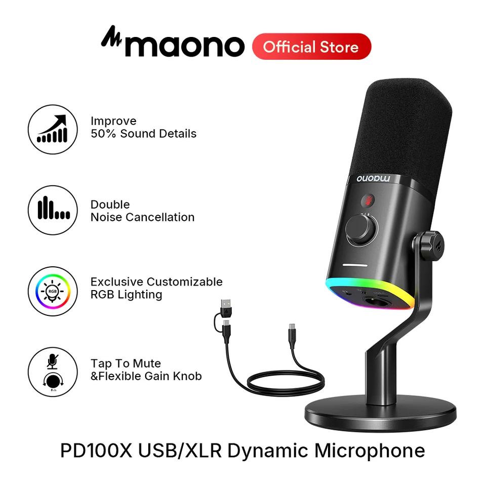 maono PD100X ダイナミックマイク。ソフトウェアによるノイズ