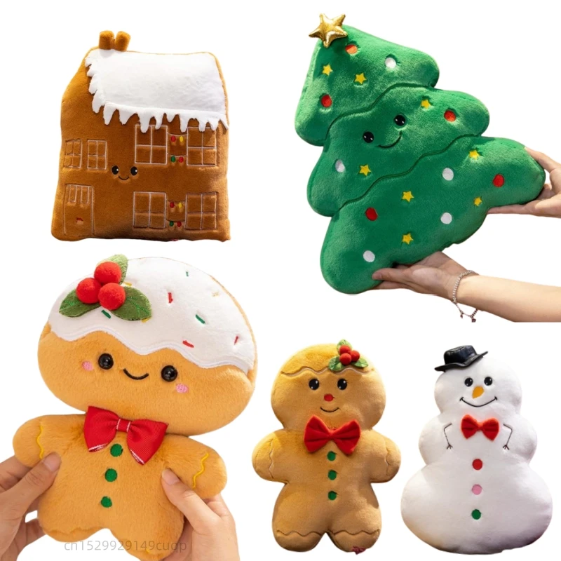 

Kawaii мультфильм Рождественская серия плюшевая кукла подушка дом снеговика пряничный человечек Рождественская елка плюшевая игрушка домашнее праздничное украшение