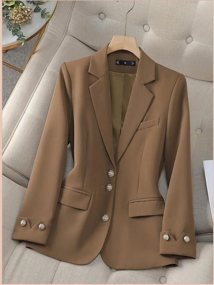 

Black Beige Single Breasted Elegant Blazer Jacket Women's Autumn Winter New Brown Professional Formal Workwear Tops Simple Trend