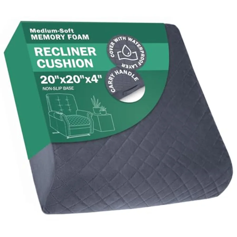 

20x20x4 Memory Foam Recliner Chair Seat Cushion for Long Sitting - Armchair Pad with Washable Velvety Cover with Waterproof Lay
