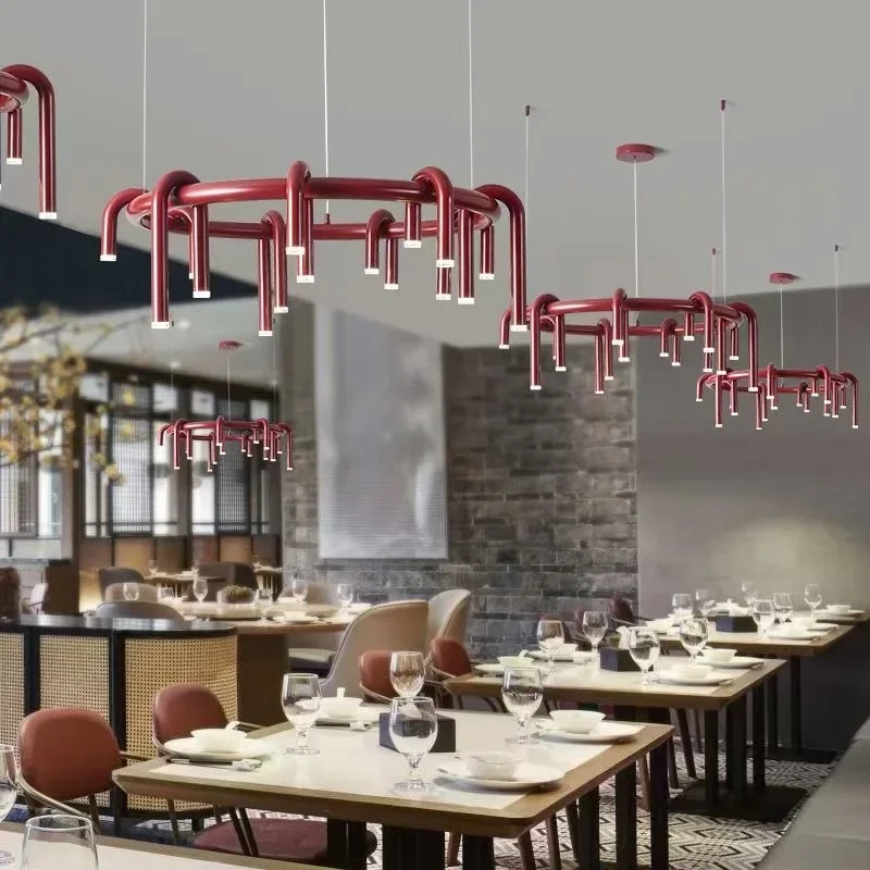 

Designer's U-shaped Chandelier Water Pipe Long Strip Restaurant Bar Coffee Shop Bedroom Living Room Creative Fixtures