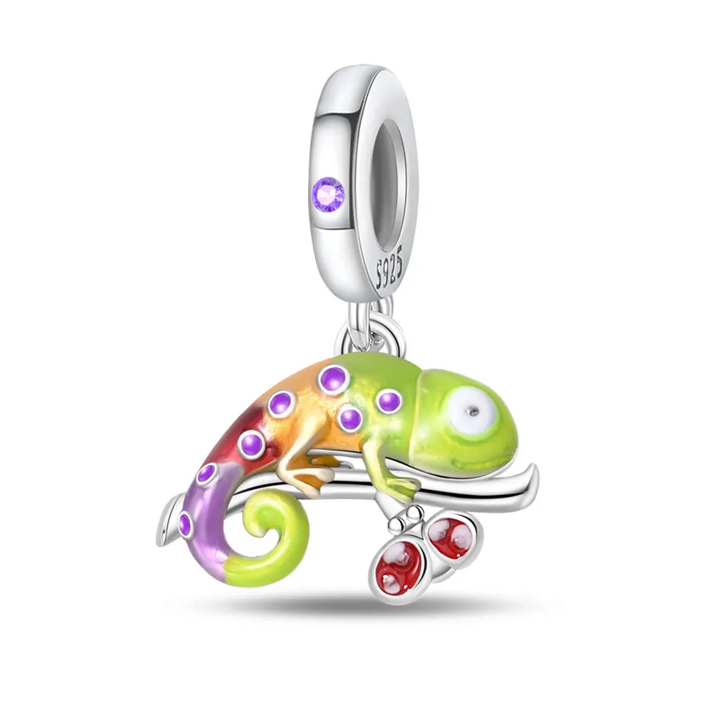 Glow In The Dark Chameleon Branch Berry Dangle Fit Original 925 Charms Bracelet Bead Growth  Cute Nature Jewelry Gifts for Women