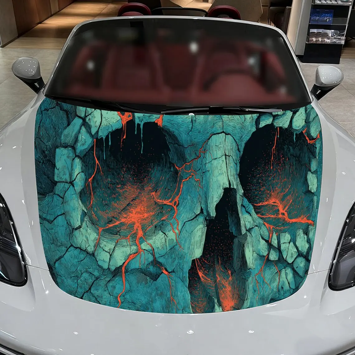 Dynamic Lava Skull Car Hood Stickers - Self-Adhesive, Waterproof and Durable Vinyl Wrap, Decorate And Protect Your Car - The Gif