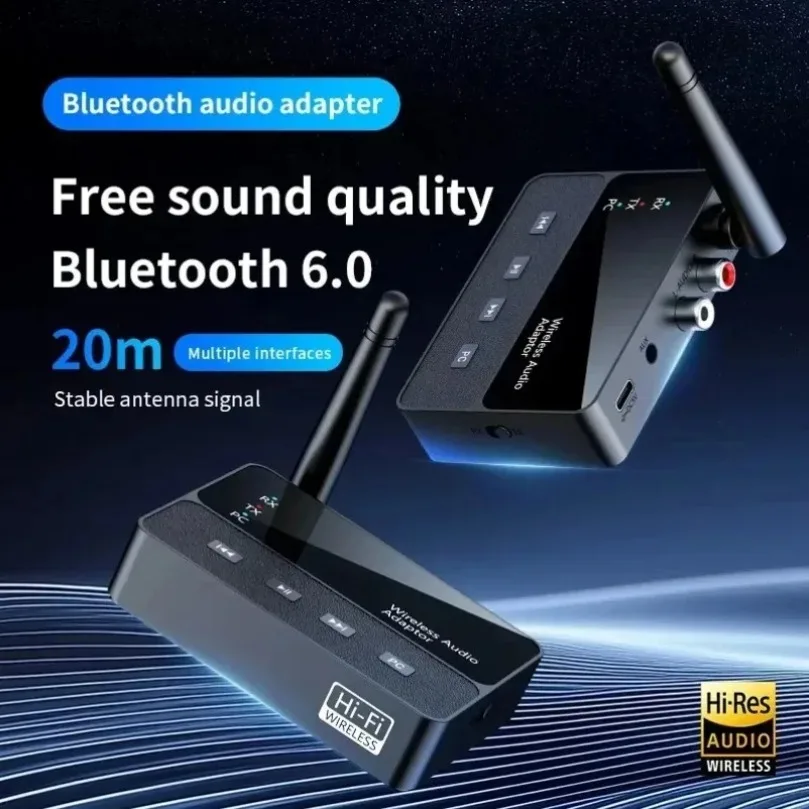 Multi-port Bluetooth 6.0 2 in 1 Audio Transmitter Receiver, HiFi Lossless Sound AUX RCA Adapter for TV Speaker Audio Headphones