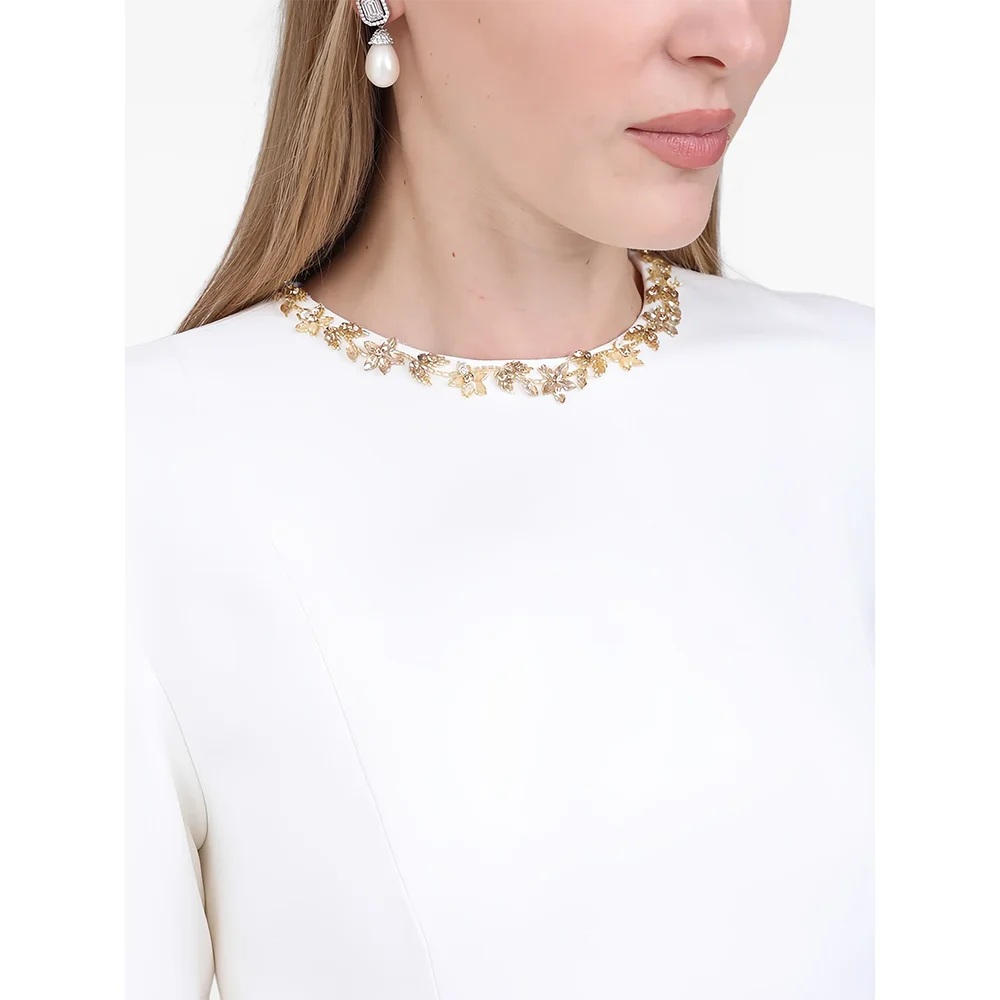 Customized O-Neck Long Evening Dresses Elegant Formal Occasion Prom Gowns Crystal Long Sleeves Floor Length Prom Dresses