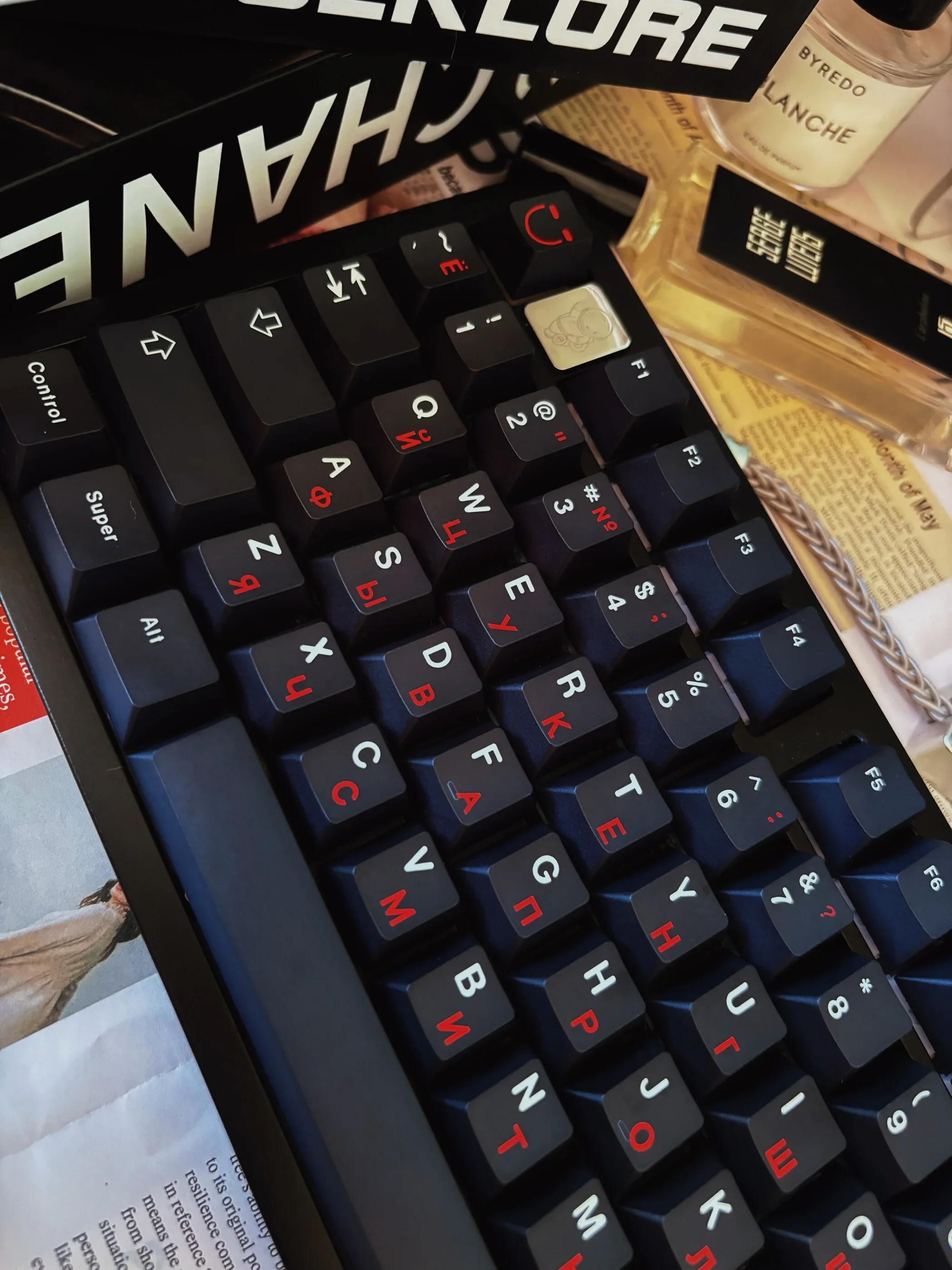 Black and red Russian new material 1.6-1. 7MM full five-sided sublimation mechanical keyboard keycap