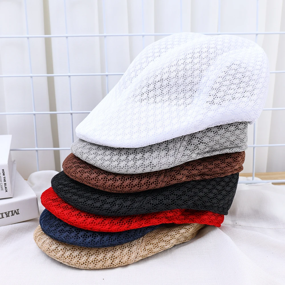 Spring Summer Hollow Berets For Men Convenient Breathable Mesh Beret Hat Quick-drying  Cap Retro Sun Hats Painter Caps