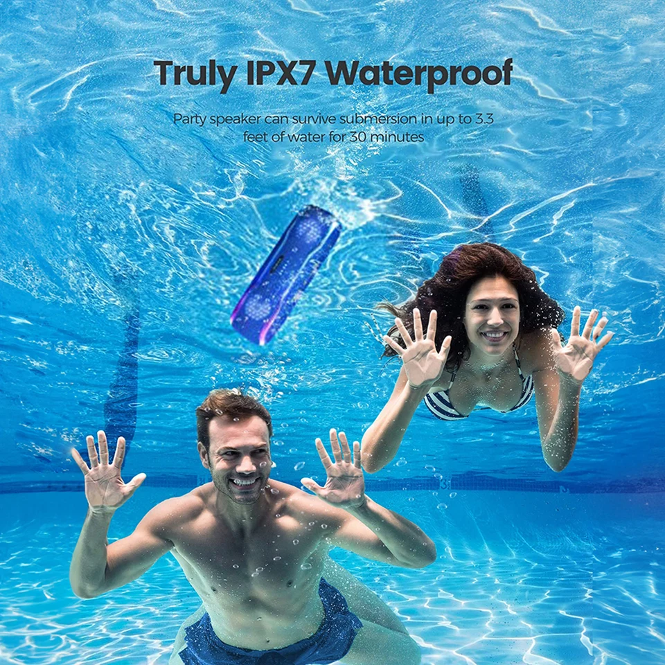 Bluetooth スピーカー F10C ブルー 25W IPX7 防水 ワイヤレス