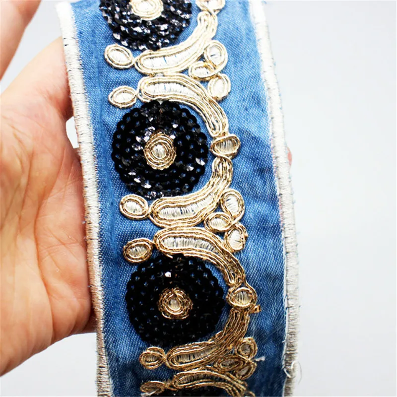 6.5 Cm Wide Diy Ethnic Style Denim Base Fabric Webbing Bags Ancient Costumes Clothing Lace Accessories