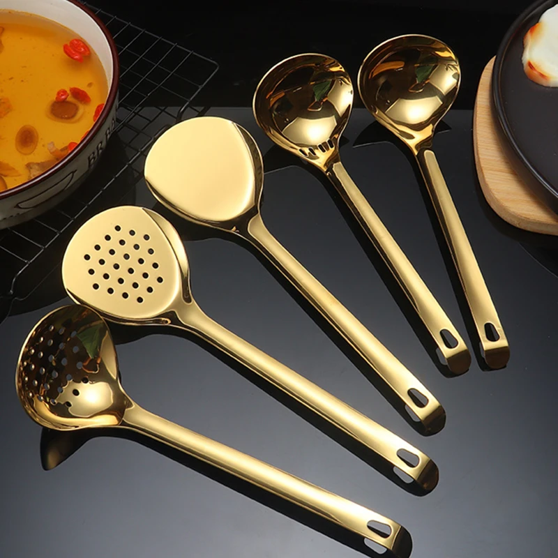 304 Stainless Steel Non Stick Frying Spatule Long Handle Soup Spoon Colander Leaky Shovel Cooking Utensils Kitchenware