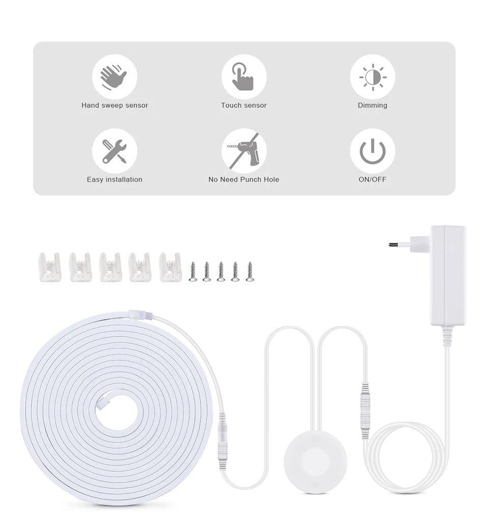 Dimmbare LED-Unterschrankleuchte, COB-Streifen, 24 V, Neonband, Küchen-Schranklampe mit durchdringbarem Holzspiegel, Berührungssensorschalter – Detail 2