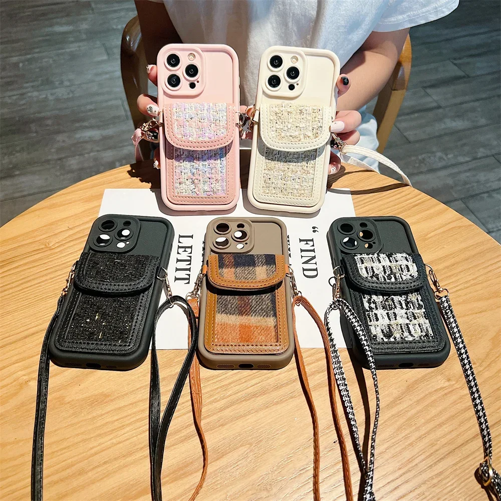 حقيبة بطاقات جلدية Crossbody قلادة حزام الحال بالنسبة آيفون 16 15 14 13 12 11 برو ماكس ريترو محفظة ماتي سميكة سيليكون الغطاء الخلفي