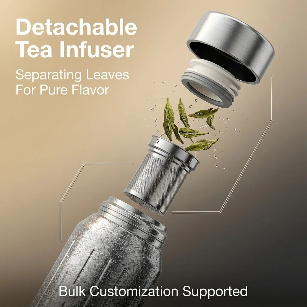 Titanium Water Bottle 800ml Insulated Thermos with Tea Infuser Leak Proof 12h Hot Cold Large Capacity Travel Mug for Office Car