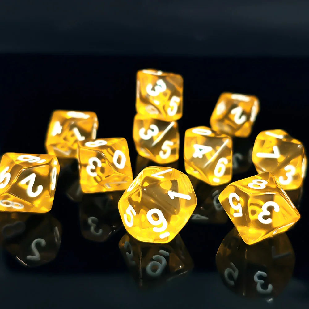 10PCS D10 Dice Set (Number0-9),Assorted Transparent Clear Colorful Polyhedral Dice for D&D Pathfinder RPG,Board Game Dice