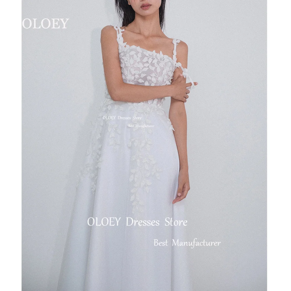 OLOEY Elegant A Line Appliques Wedding Dress Korea Photoshoot Spaghetti Straps Bridal Gown Corset Back Floor Length Custom Made