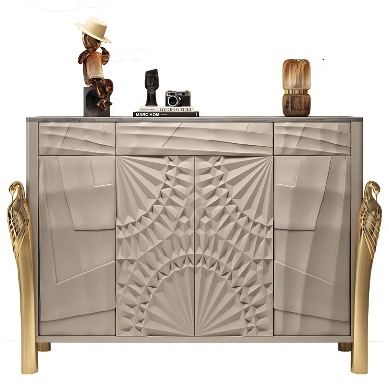

Light luxury rock slab solid wood shoe cabinet Entry porch cabinet Simple modern villa Nordic living room storage locker
