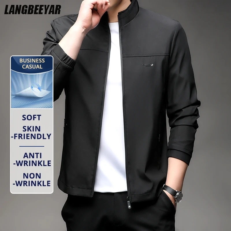 

Премиум против морщин, новые мужские деловые повседневные пиджаки с воротником-стойкой для взрослых, ветровка, легкие исполнительные пальто