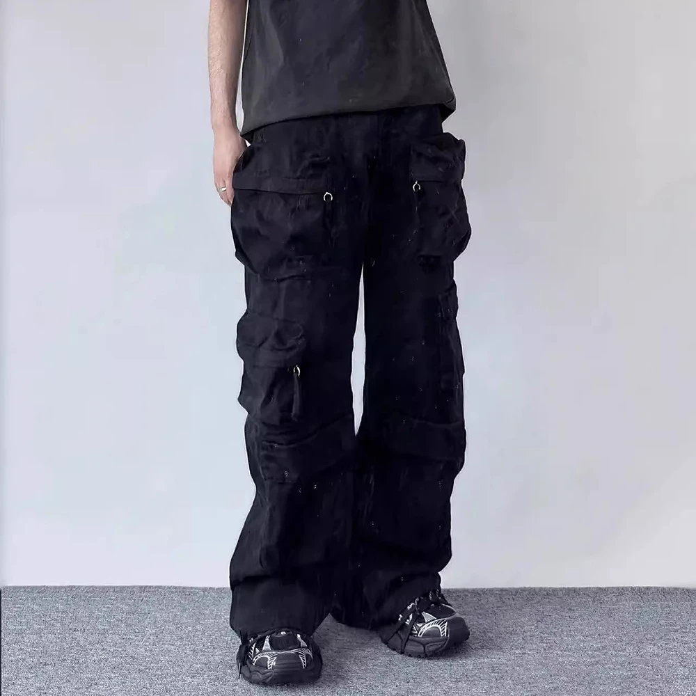 Y2k Multi-pockets Straight Baggy Cargo Pants for Men Pantalones Hombre Black Overalls Streetwear Loose Casual Trousers Oversized